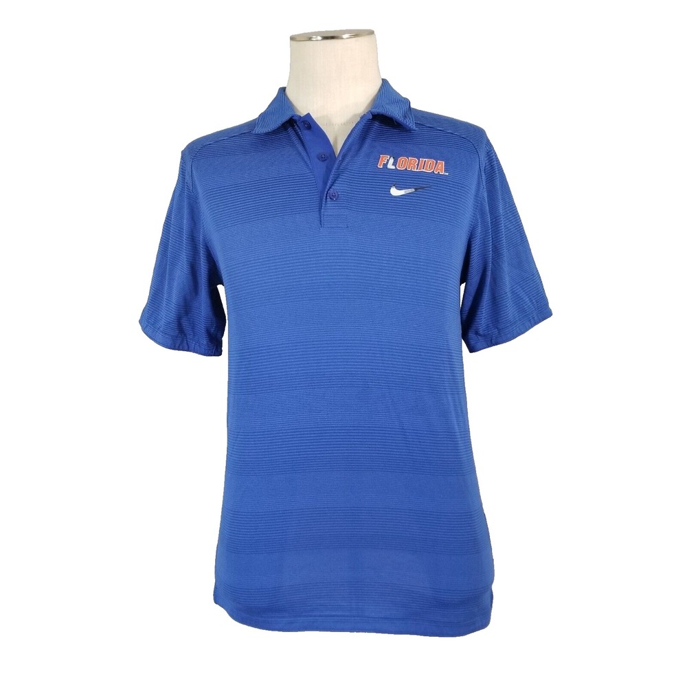 Nike Polo Shirt Mens Small Blue Florida Gators Dri-Fit Striped Short Sleeve